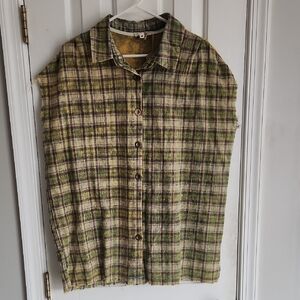 POL Green and Brown Plaid Button Down Shirt